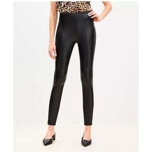 LOFT Faux Leather Pants Large Black High Waist Pleated